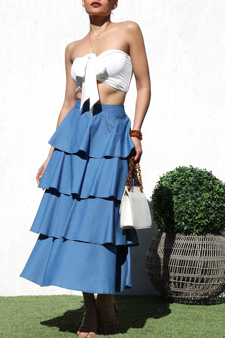 Knitted V-neck Top and Long Skirt Set