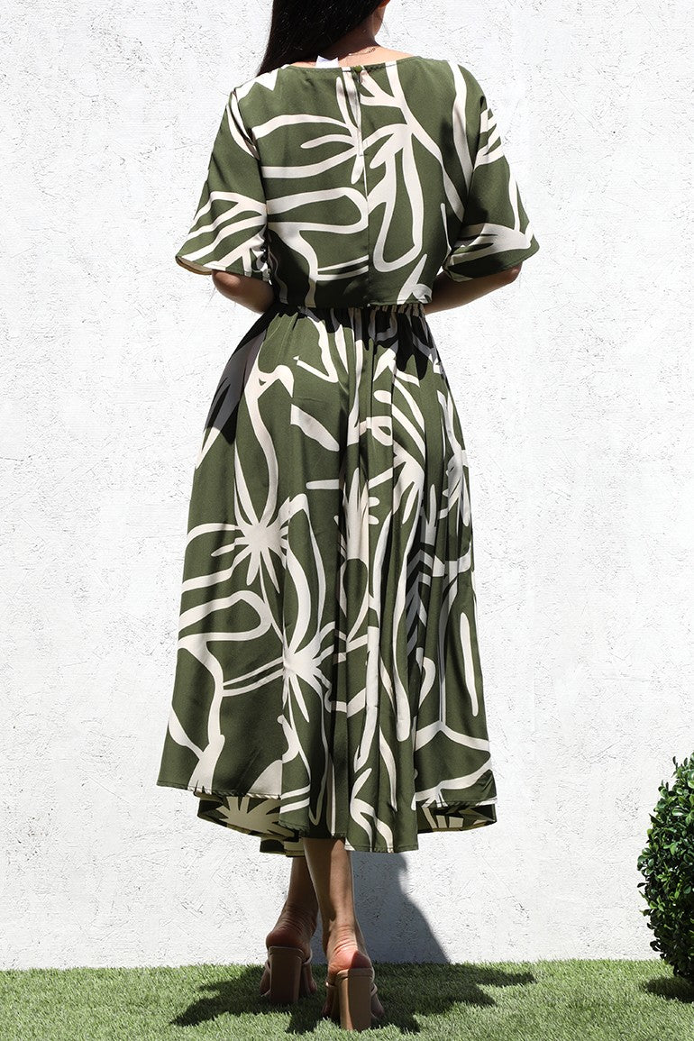 DD6364, PRINTED LOOSE FIT TOP AND WOVEN SKIRT SET