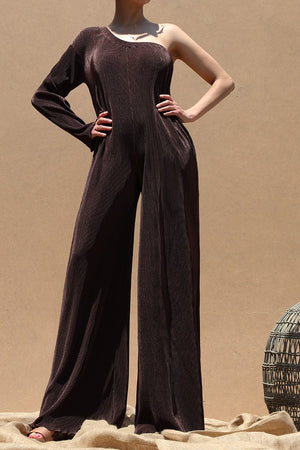 DD4704, PLEATED ONE SHOULDER JUMPSUIT