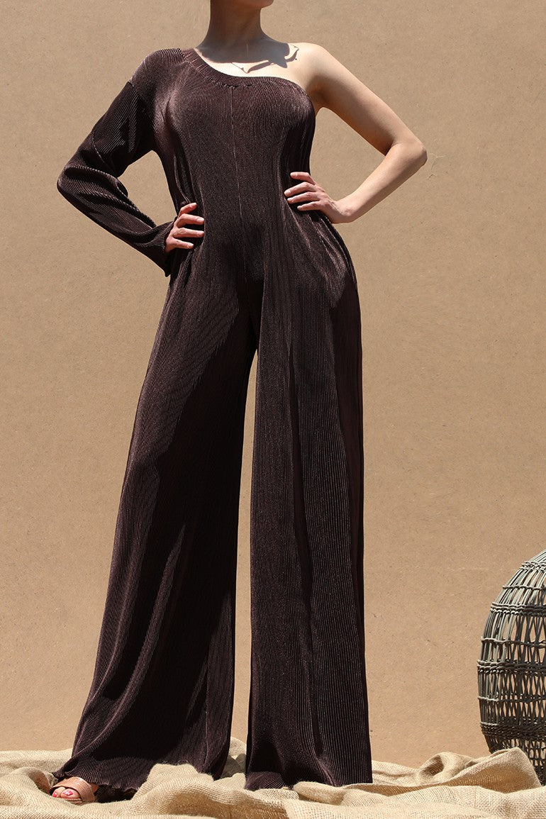 DD4704, PLEATED ONE SHOULDER JUMPSUIT
