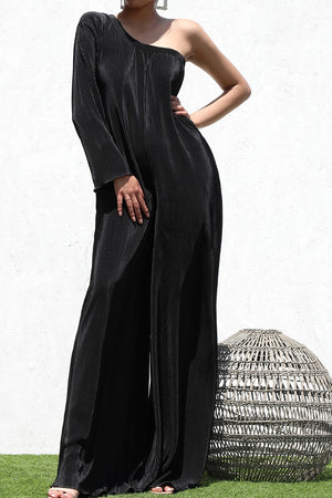 DD4704, PLEATED ONE SHOULDER JUMPSUIT