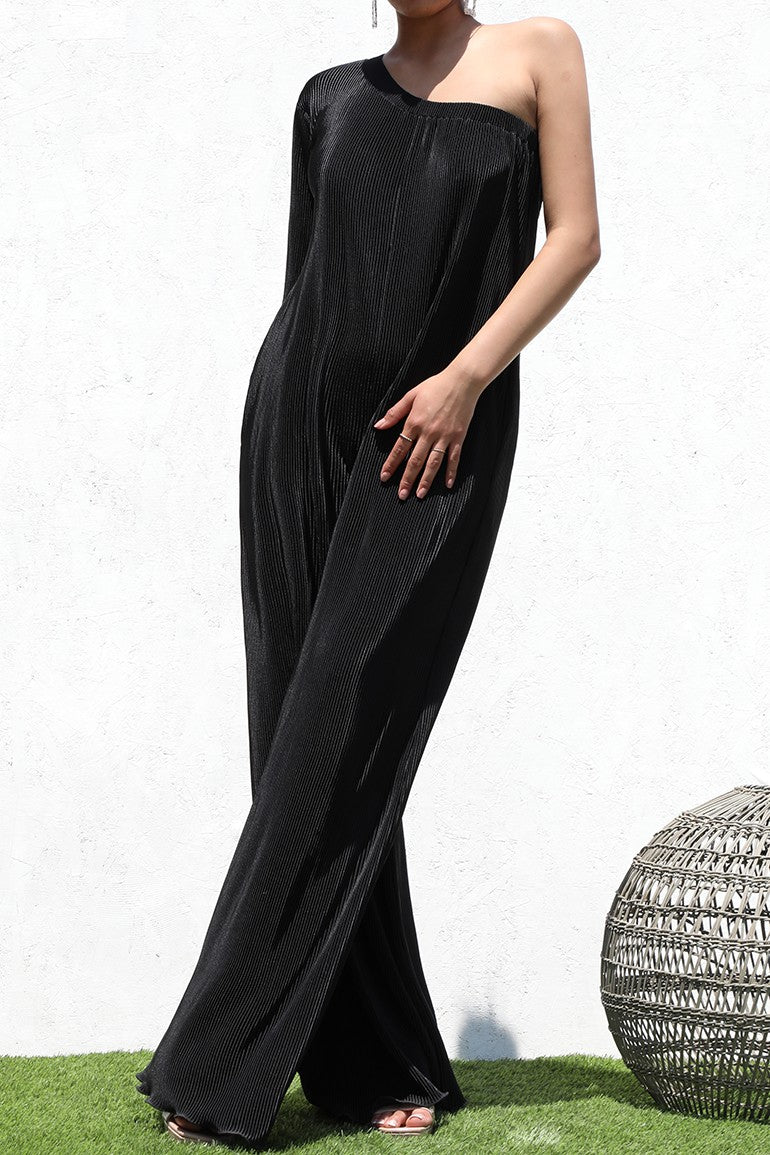 DD4704, PLEATED ONE SHOULDER JUMPSUIT
