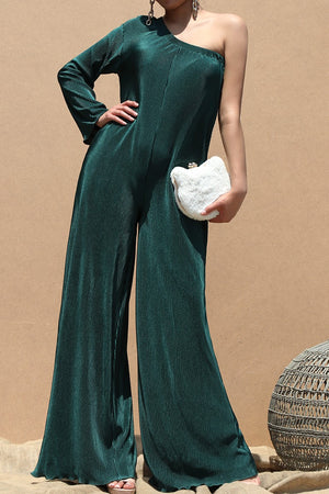 DD4704, PLEATED ONE SHOULDER JUMPSUIT