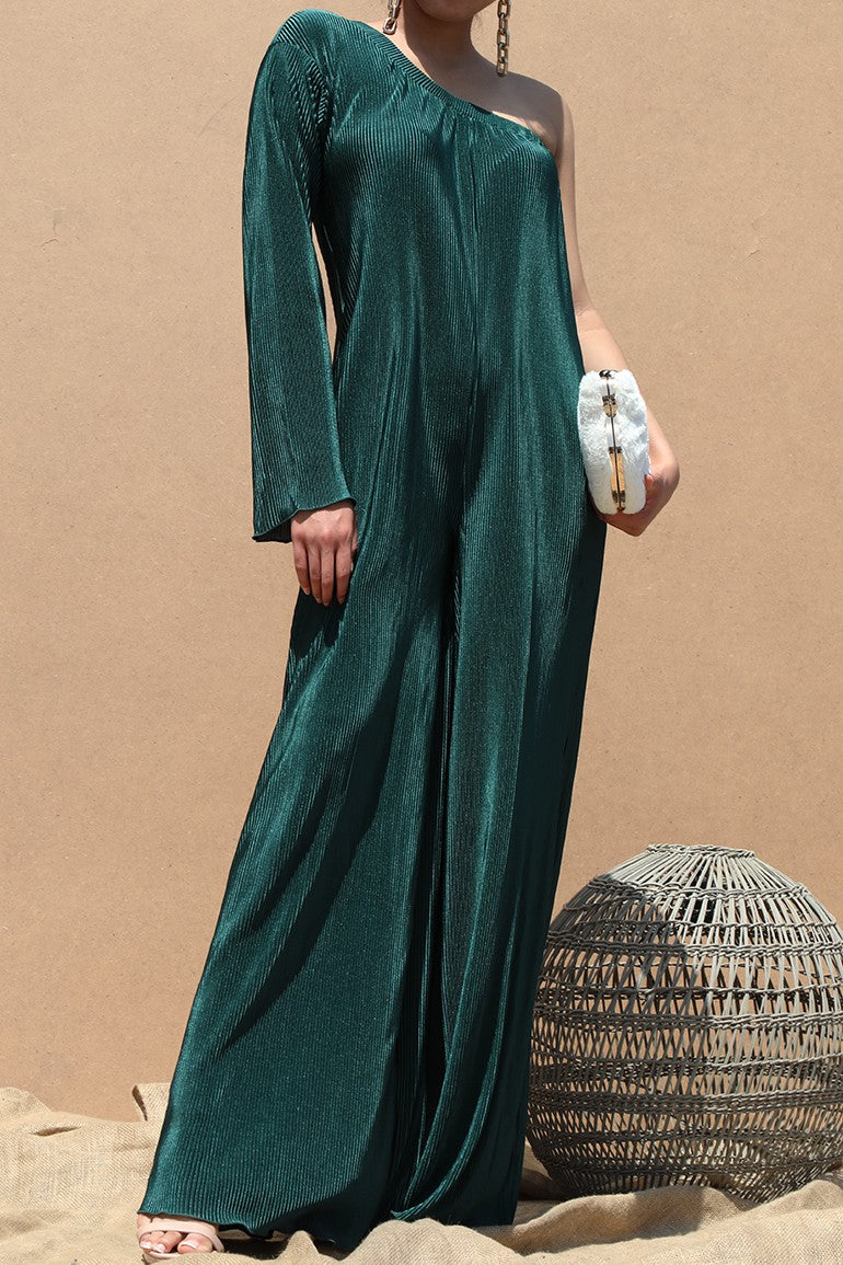 DD4704, PLEATED ONE SHOULDER JUMPSUIT