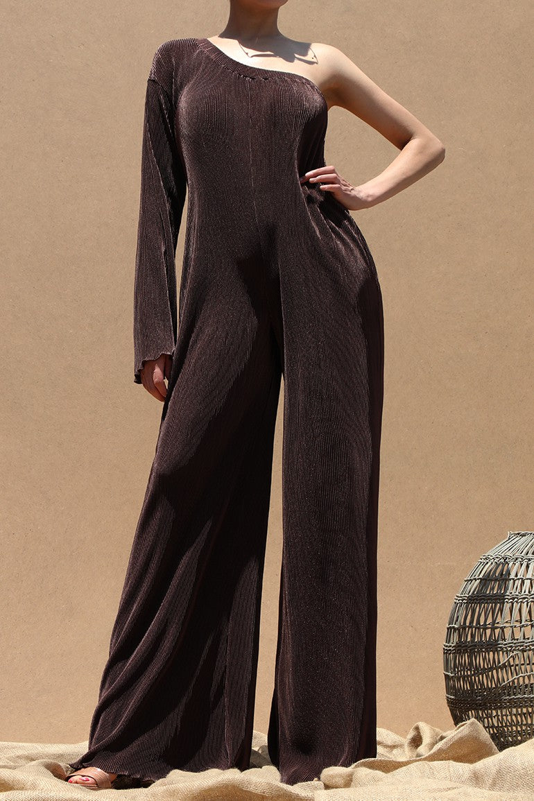 DD4704, PLEATED ONE SHOULDER JUMPSUIT