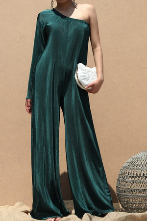 DD4704, PLEATED ONE SHOULDER JUMPSUIT
