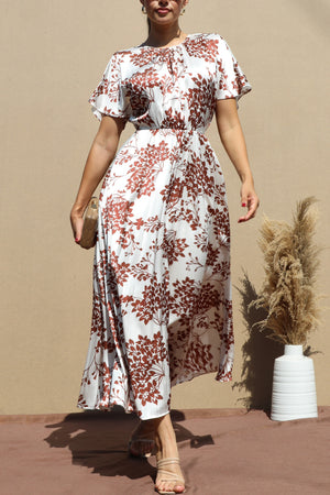 DD7602, PLEATED SATIN MIDI DRESS