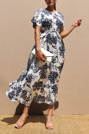 DD7602, PLEATED SATIN MIDI DRESS