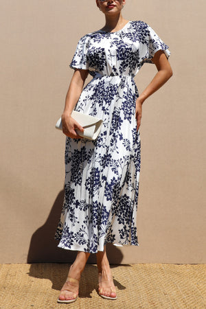 DD7602, PLEATED SATIN MIDI DRESS