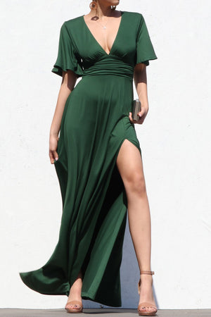 DD3528, V NECK VENETIAN MAXI DRESS