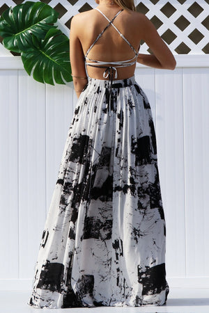 DD1578, PRINTED V NECK WOVEN MAXI DRESS