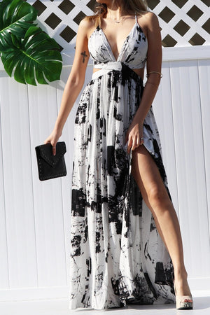 DD1578, PRINTED V NECK WOVEN MAXI DRESS
