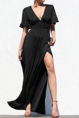 DD3528, V NECK VENETIAN MAXI DRESS