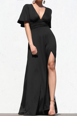 DD3528, V NECK VENETIAN MAXI DRESS