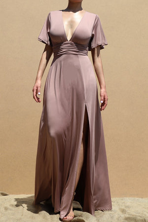 DD3528, V NECK VENETIAN MAXI DRESS