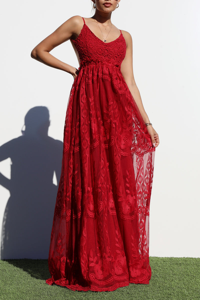 DD3141, LACE OVERLAY BACKLESS MAXI DRESS