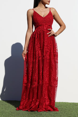 DD3141, LACE OVERLAY BACKLESS MAXI DRESS