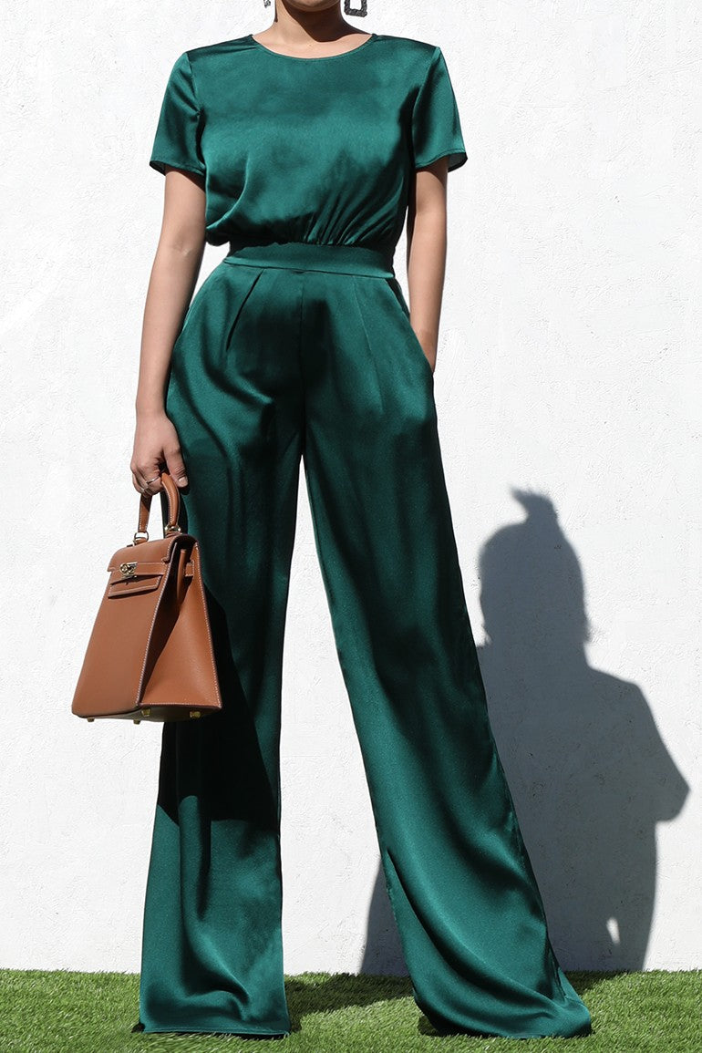 DD4570, ROUND NECK SATIN JUMPSUIT