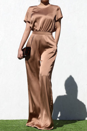 DD4570, ROUND NECK SATIN JUMPSUIT