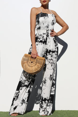 DD4209, TIE DYE SMOCKED TOP WOVEN JUMPSUIT