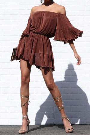 DD7266, PLEATED OFF SHOULDER ROMPERS