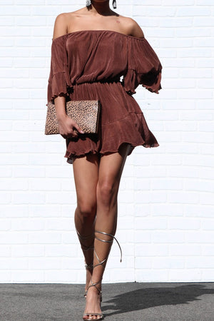 DD7266, PLEATED OFF SHOULDER ROMPERS
