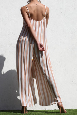 DD4207, STRIPED V NECK WOVEN JUMPSUIT