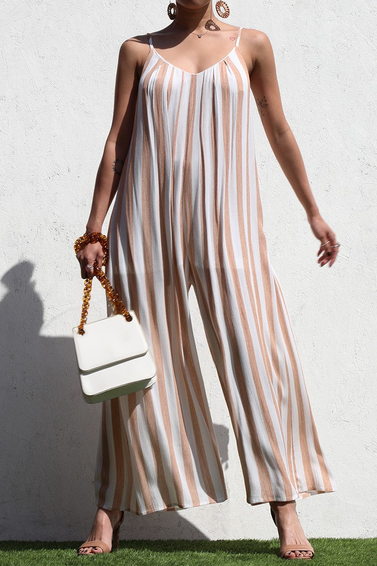 DD4207, STRIPED V NECK WOVEN JUMPSUIT