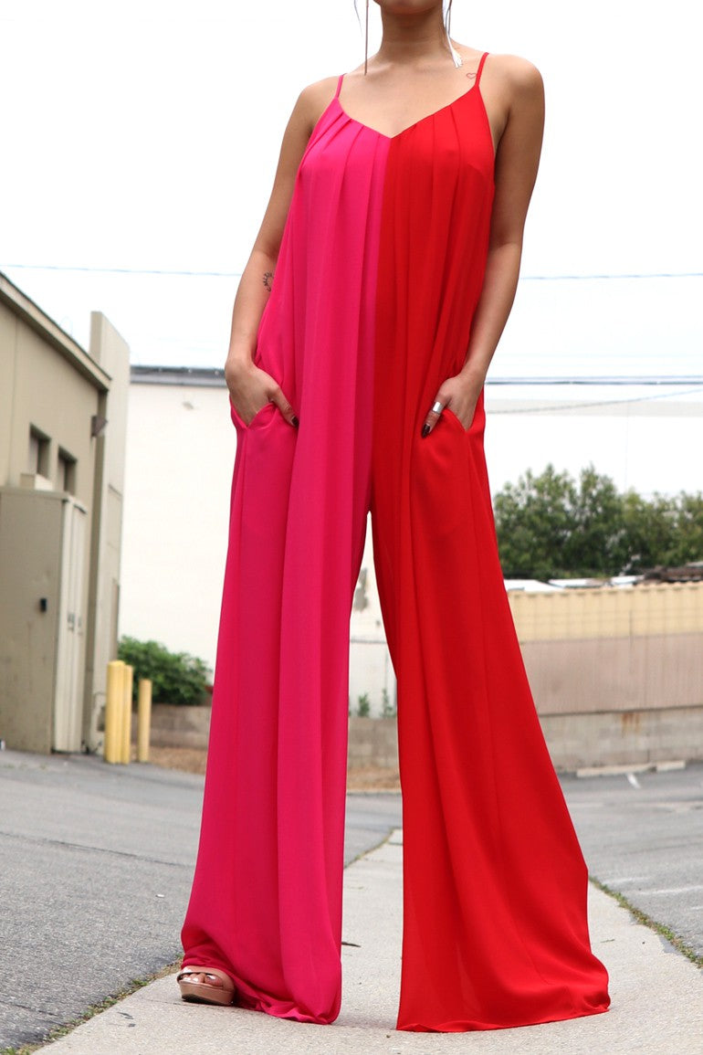 DD3219, MULTI V NECK WOVEN JUMPSUIT SIDE POCKET