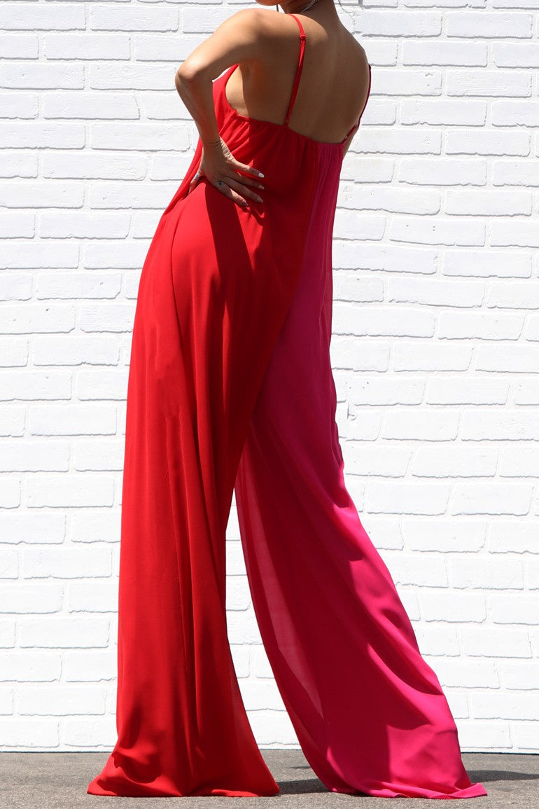 DD3219, MULTI V NECK WOVEN JUMPSUIT SIDE POCKET