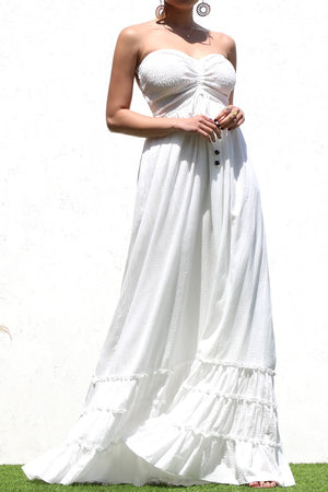 DD4501, SMOCKED WOVEN MAXI DRESS