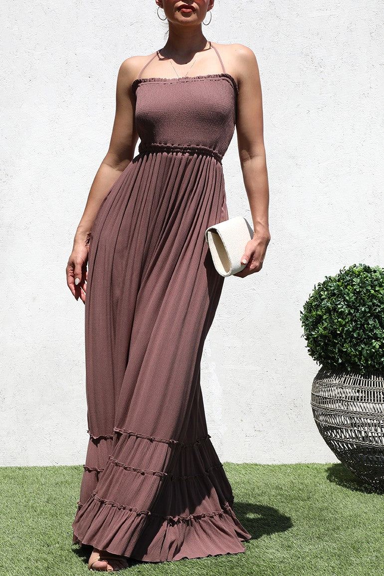 DD4241, SMOCKED WOVEN MAXI DRESS