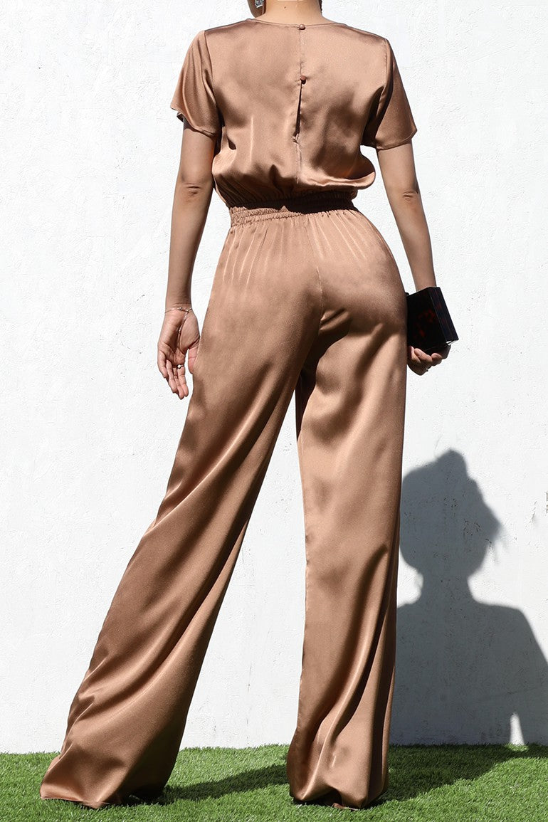 DD4570, ROUND NECK SATIN JUMPSUIT