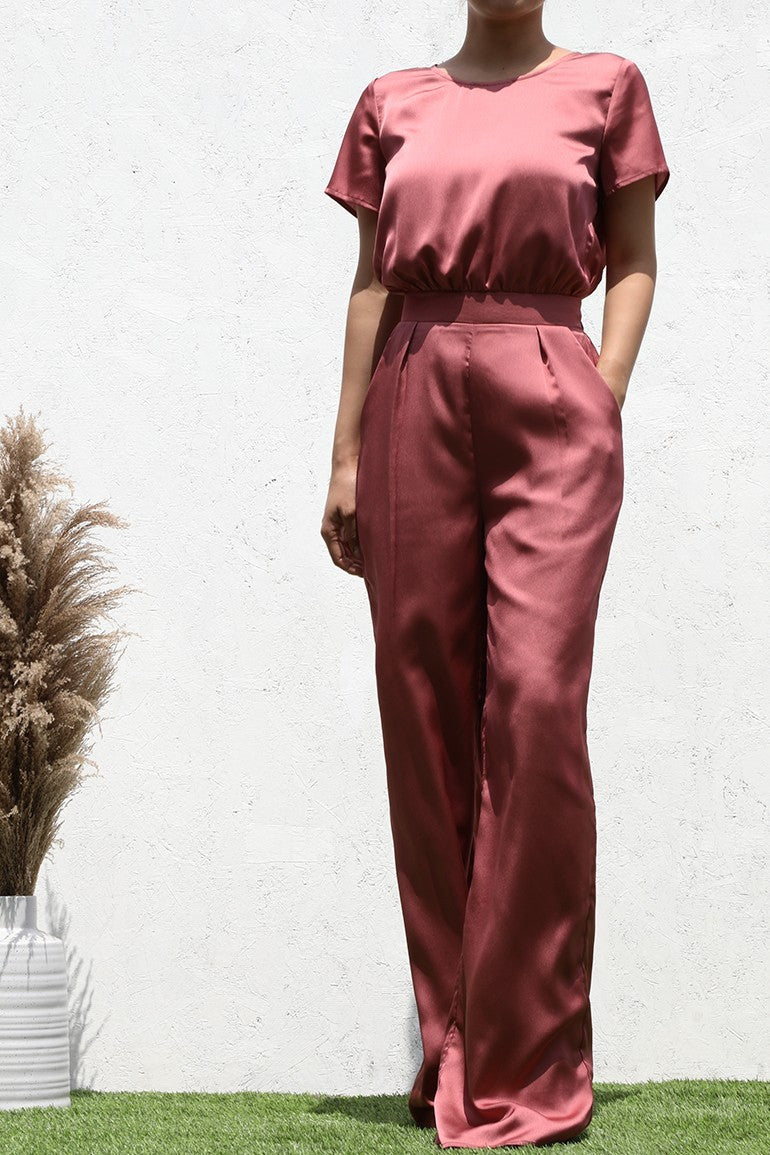 DD4570, ROUND NECK SATIN JUMPSUIT