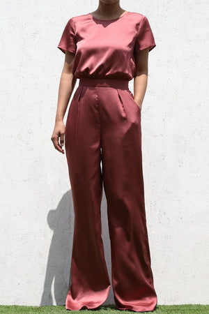 DD4570, ROUND NECK SATIN JUMPSUIT