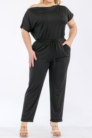 PDD3533, OFF SHOULDER VENETIAN JUMPSUIT