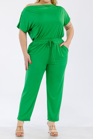 PDD3533, OFF SHOULDER VENETIAN JUMPSUIT