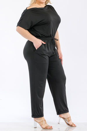 PDD3533, OFF SHOULDER VENETIAN JUMPSUIT