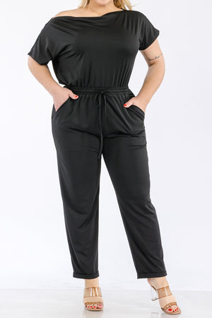 PDD3533, OFF SHOULDER VENETIAN JUMPSUIT