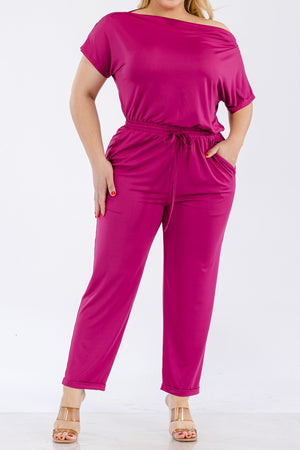 PDD3533, OFF SHOULDER VENETIAN JUMPSUIT