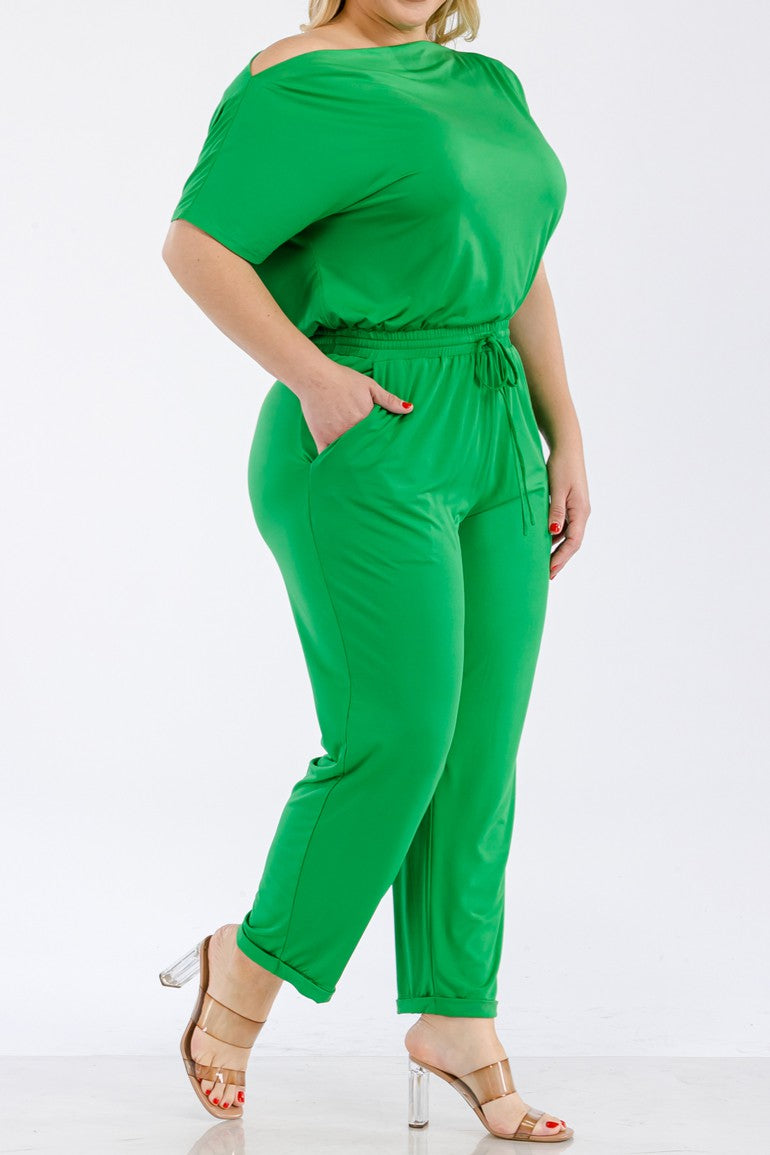 PDD3533, OFF SHOULDER VENETIAN JUMPSUIT