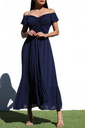 DD4217, SMOCKED TOP WOVEN LONG DRESS