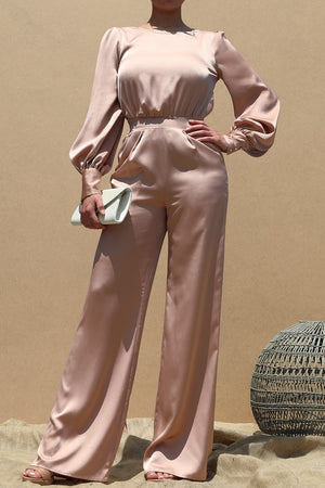 DD1457, PUFF SLEEVES SATIN JUMPSUIT