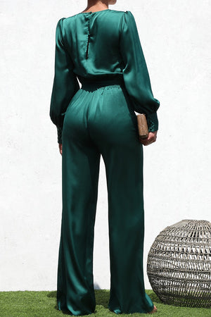 DD1457, PUFF SLEEVES SATIN JUMPSUIT