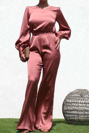 DD1457, PUFF SLEEVES SATIN JUMPSUIT