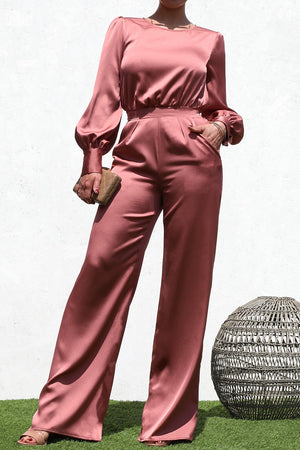 DD1457, PUFF SLEEVES SATIN JUMPSUIT