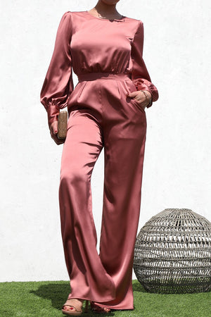 DD1457, PUFF SLEEVES SATIN JUMPSUIT