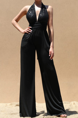 DD4752, SEQUIN HALTER VENETIAN JUMPSUIT