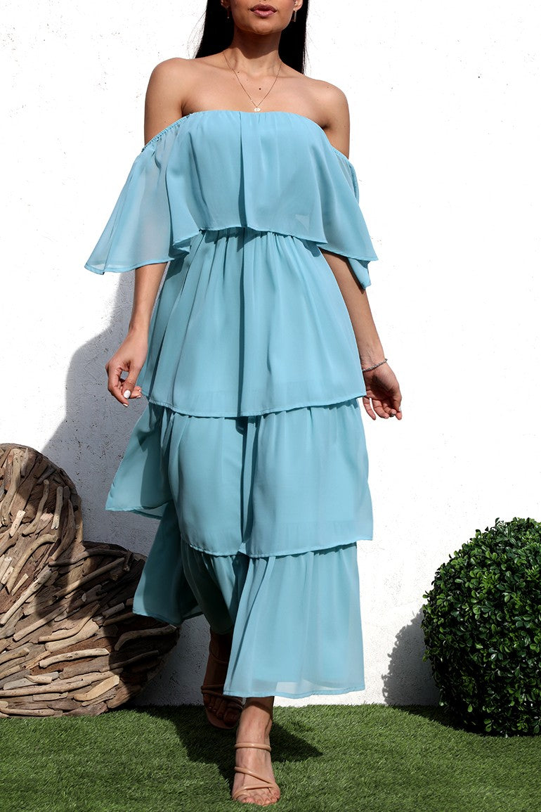 DD4372, OFF SHOULDER WOVEN MIDI DRESS