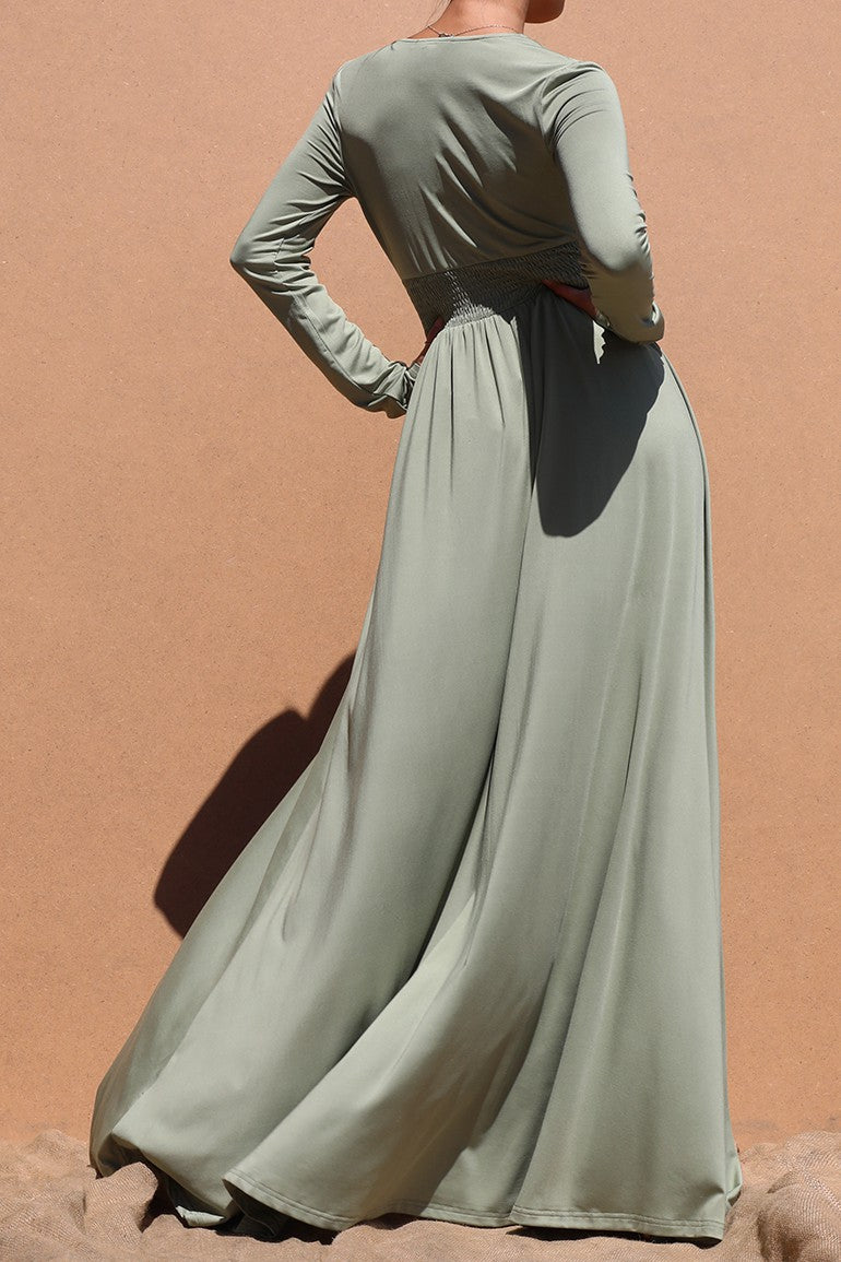 DD3262, V NECK VENETIAN MAXI DRESS